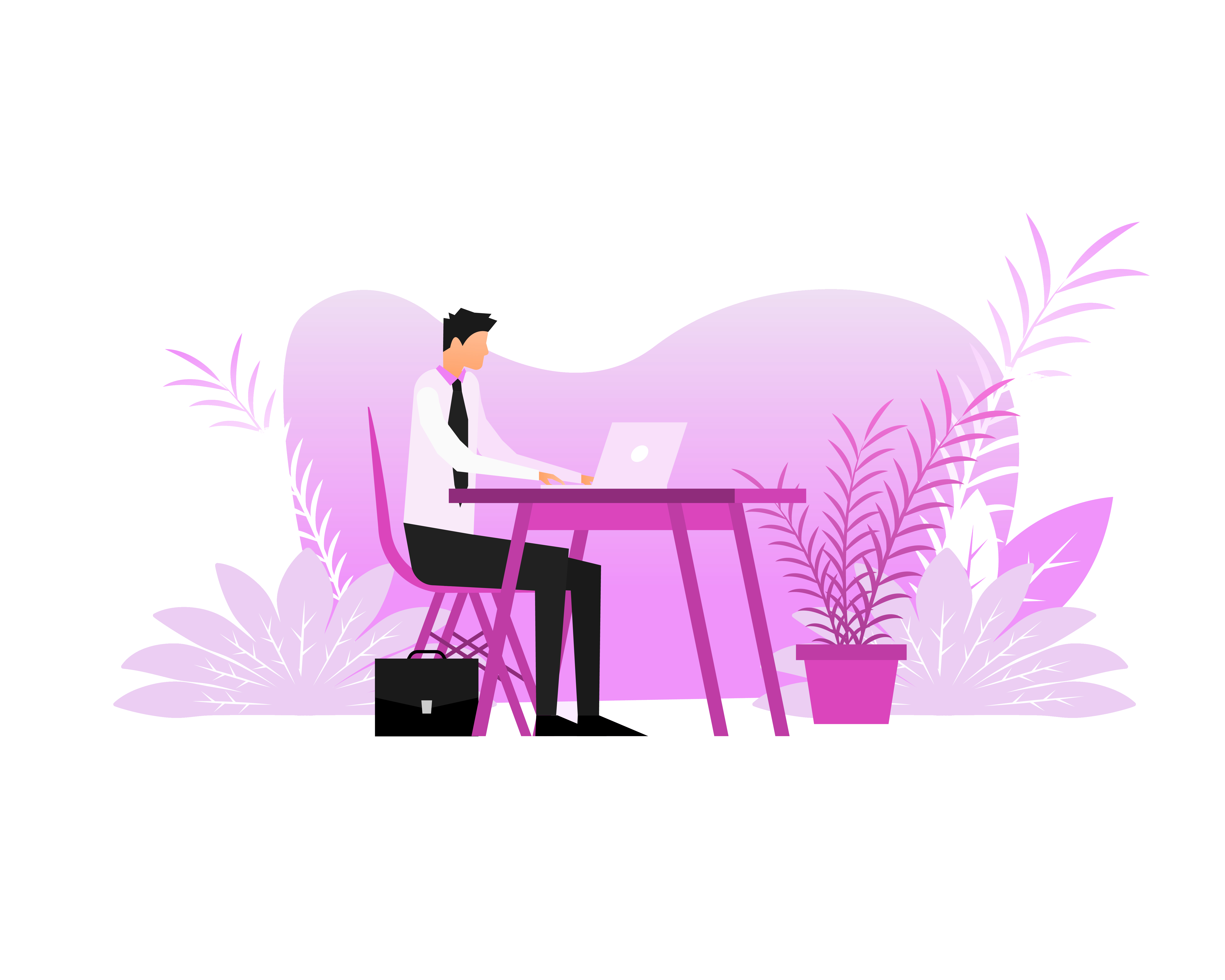 Employee working at modern desk setup